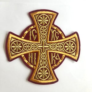 Toppa con croce cristiana modello IC XC NIKA, toppa per applicazione su paramento liturgico, ricamo della chiesa, toppa con croce liturgica, pronta per la spedizione