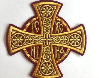 IC XC NIKA pattern Christian cross patch, Liturgical vestment appliqué patch, church embroidery, Liturgical cross patch, Ready to ship