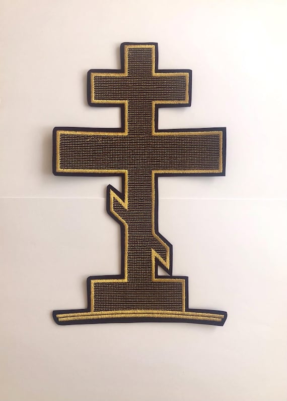応援グッズ 950 CHUDRA90th Patch BLACK GOLD Golgotha Cross Embroidered Patch for Icon Stand Cover, Christian