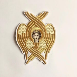 Cherubim Embroidered by Metallic Gold Thread, Seraphim Angel patch, Vestments Applique, Altar Church Vestments Applique, Cherubim Patch