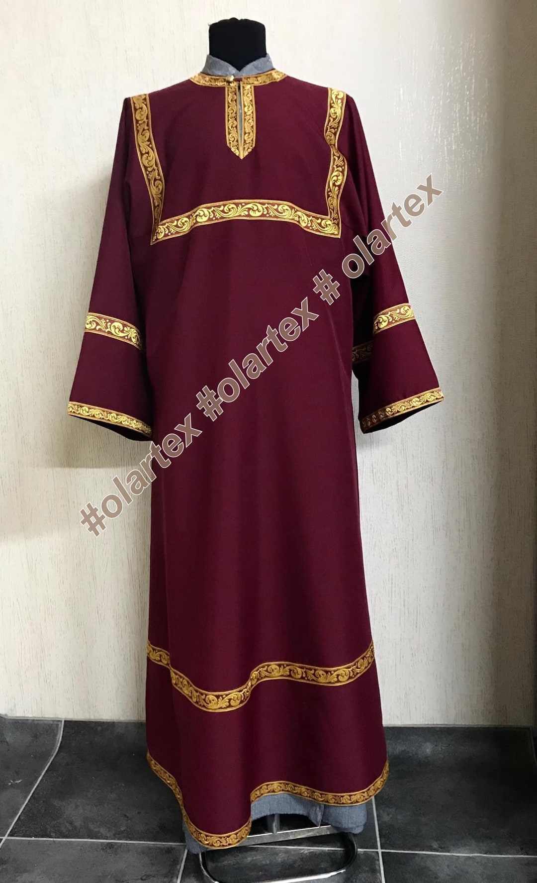 Altar Boy Dalmatic Robe, Altar Reader Vestments Embroidered Cross Patch