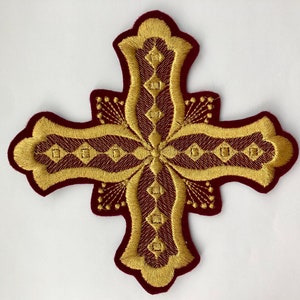 Gold embroidered vestment cross patch 5.5, 8.5, 13, 15 cm vestment appliqué patch, church embroidery, Liturgical cross patch