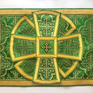Green Gold Chalice Covers & Veil Set, Holy Trinity Orthodox Chalice Covers, Green Chalice Veils, Orthodox Set, Green Liturgical Covers