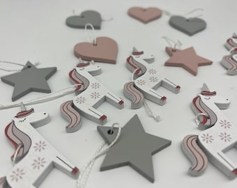 Unicorns, stars and hearts. Birthday tree or child’s room tree