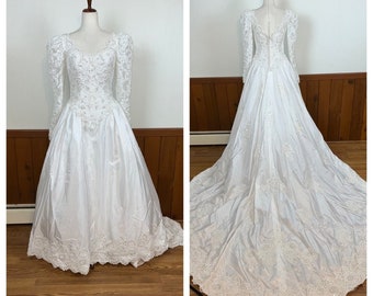 Splendido abito da sposa vintage anni '90, lunghezza cattedrale, conservato!