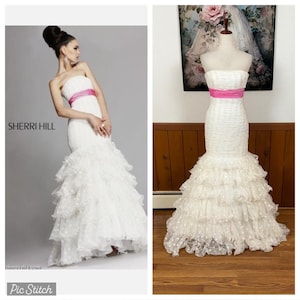 Impresionante vestido de fiesta de terciopelo con lunares y volantes de Sherri Hill imagen 1