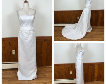 Superbe robe de mariée Demetrios vintage en satin de l'an 2000 sans bretelles !
