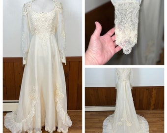 ¡Impresionante vestido de novia vintage conservado de los años 70 hecho en unión!