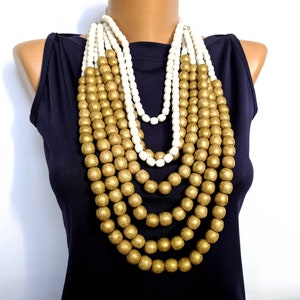 Statement wood bead necklace,Large multi layer bead necklace,Wooden bead necklace,Big chunky bead necklace,Boho wood necklace,Bold necklace