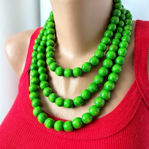 Green Chunky necklace,Multi layer wooden necklace,Wood bead necklace,Big bead necklace,Big green necklace,Chunky boho necklace,Wood necklace