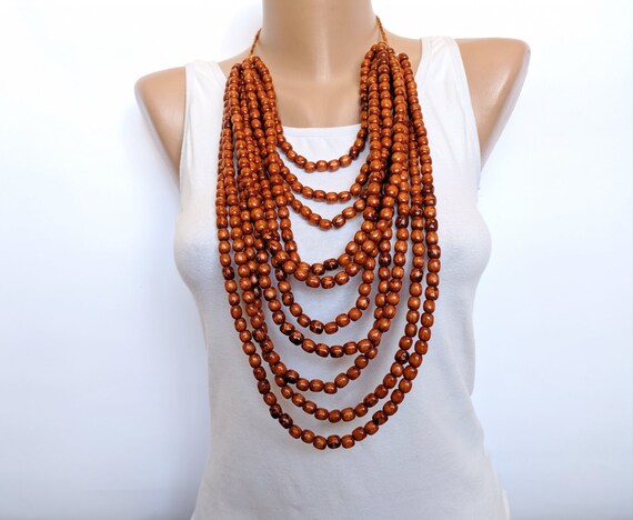 Bocar Women's Multi Layer Statement Necklace - Long Chunky Seed Bead Bib Necklace With Earrings Set, Gift Box - View #3