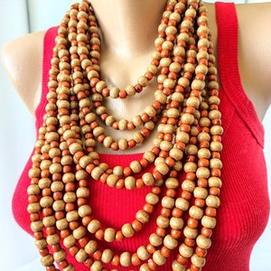 Statement big wooden necklace,Large chunky necklace,Big beaded necklace,Multi layer wood bead necklace,Big boho necklace,Wood bead necklace