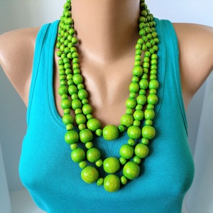 White green statement wood necklace,Large wooden bead necklace,Big Chunky necklace,Big Multi strand bead necklace,Large wood necklace,Gifts