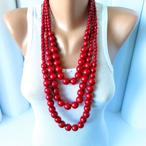 large long multi layer necklace,Red chunky necklace,Big wood bead necklace,Big bold necklace,Big red necklace,Boho necklace,Wooden necklace