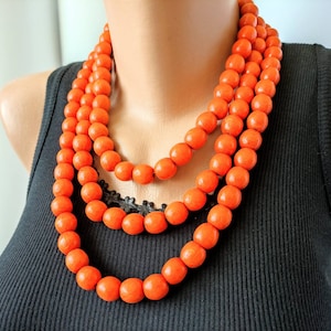 Orange multi layer bead necklace,Chunky bead necklace,Wooden bead necklace,Boho bead necklace,Big chunky bead necklace,Chunky bold necklace