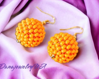 Boucles d’oreilles Orange Drop, boucles d’oreilles Dangle, boucles d’oreilles Ball, boucles d’oreilles perles, boucles d’oreilles perles de verre, boucles d’oreilles perles de graines, boucles d’oreilles faites à la main, cadeaux, bijoux