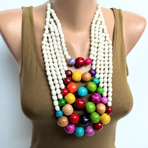 Large bead necklace,Multi color Big bead necklace,Multi layer wood bead necklace,Big Wooden necklace,Large Chunky wood necklace,Jewelry