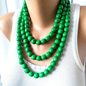 Green Chunky necklace,Multi layer wooden necklace,Wood bead necklace,Big bead necklace,Big green necklace,boho necklace,Wooden bead necklace