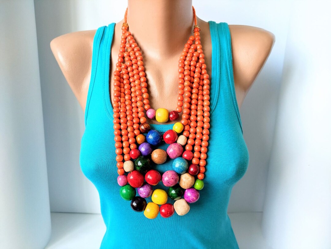 Statement Large Bead Necklacemulti Color Big Bead Etsy