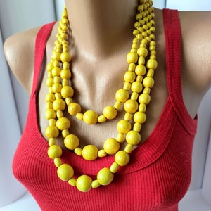Yellow multi strand large bead necklace,Fall necklace,Wood bead big necklace,Chunky wood necklace,Statement big bold necklace,Boho necklace,