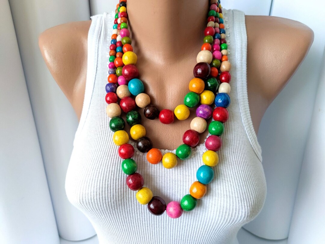 Multicolor - Handmade Wooden Beads Double Layered Necklace Set 16 main image 1