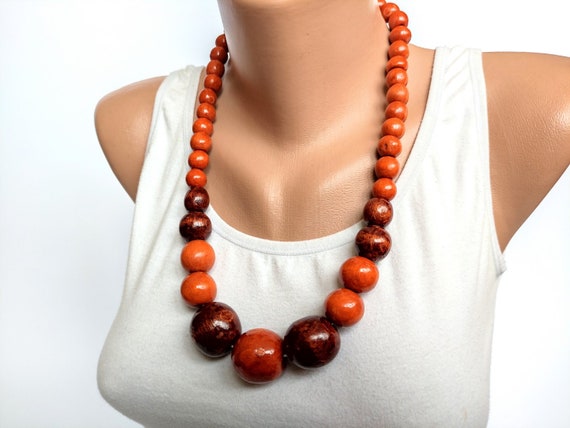 Collana Di Perline Di Legno Marrone,collana Di Perline Lunga,collana Di Perline Grosso,collana Di Perline Grandi,collana Di Perline Di Legno,collana Di Perline Grandi,gioielli Di Legno - Italia - Foto 5
