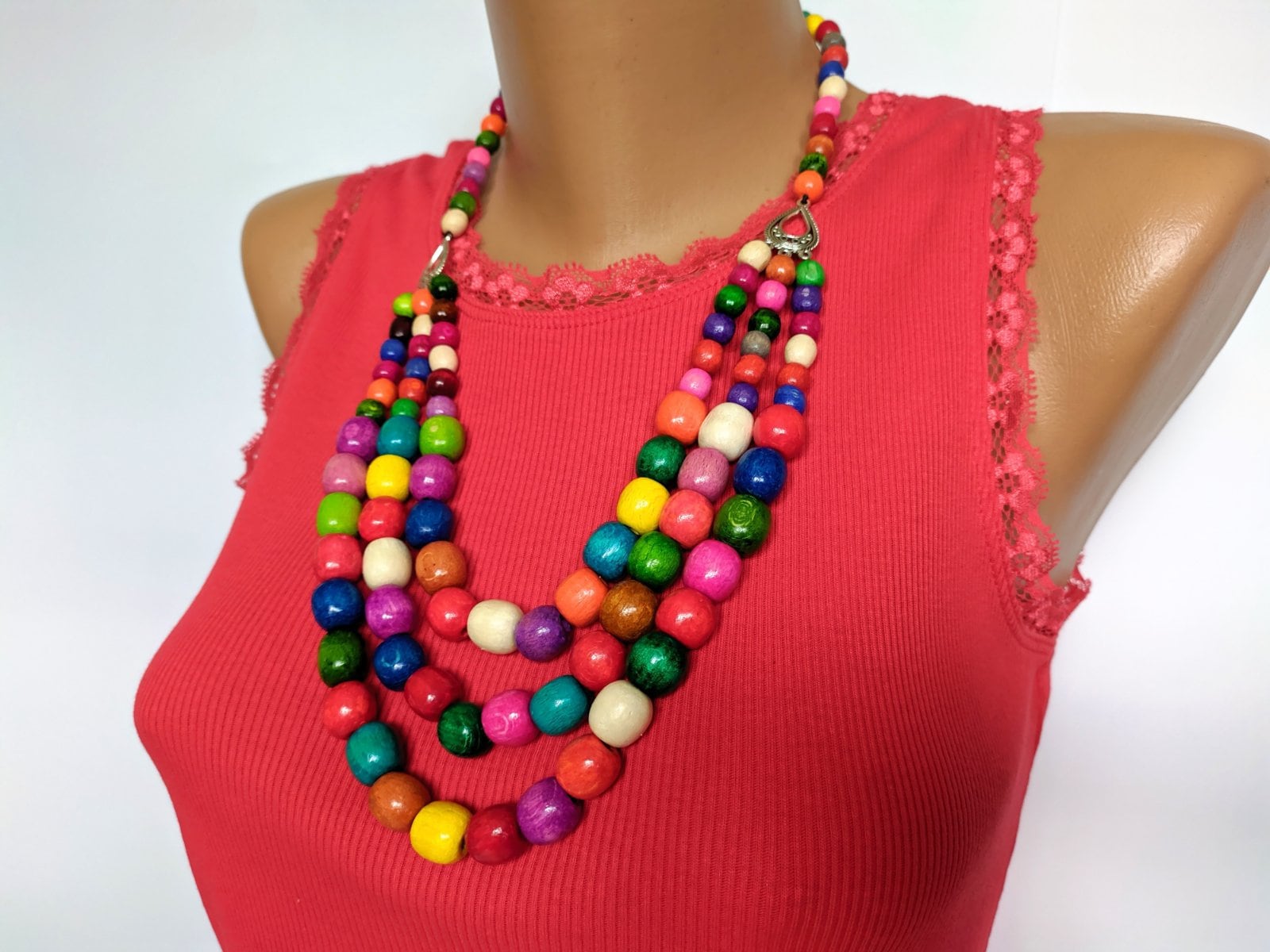 Multi Color Bead Necklaces For Womenbeaded Necklace Of Three Etsy