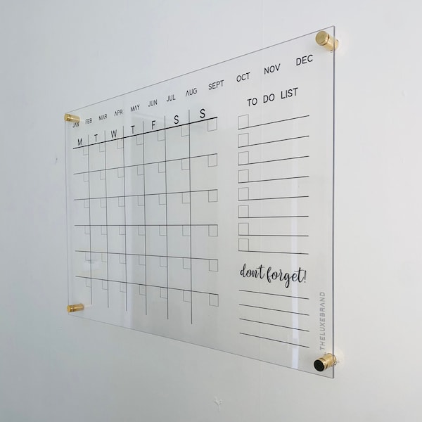 Monthly Wall Calendar UV print on Acrylic perspex, family schedule planner, to do list countdown. Family wall planner