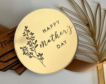 Happy Mother’s Day acrylic disc charm. Gold mirror small cupcake disc. Laser engraved