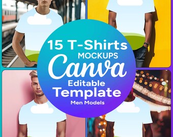 Pacchetto mockup di t-shirt Canva con SmartFrame Modello Canva POD Mockup aziendali di marca Maglietta vuota Sovrapposizione Canva Modelli di t-shirt mock-up