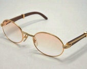 Vintage Gold Wood Frame Oval Sunglasses - Clear Lens Retro Glasses Hip Hop Quavo Giverny Tinted 90s Cartier Rapper Wooden Mens Womens 80s