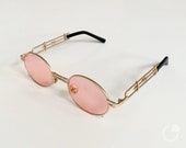 Vintage Silver Frame Oval Sunglasses - Light Pink Lens Retro Steampunk Hip Hop Quavo Migos 90s Clear Rapper Gold Mens Womens Unisex Pale