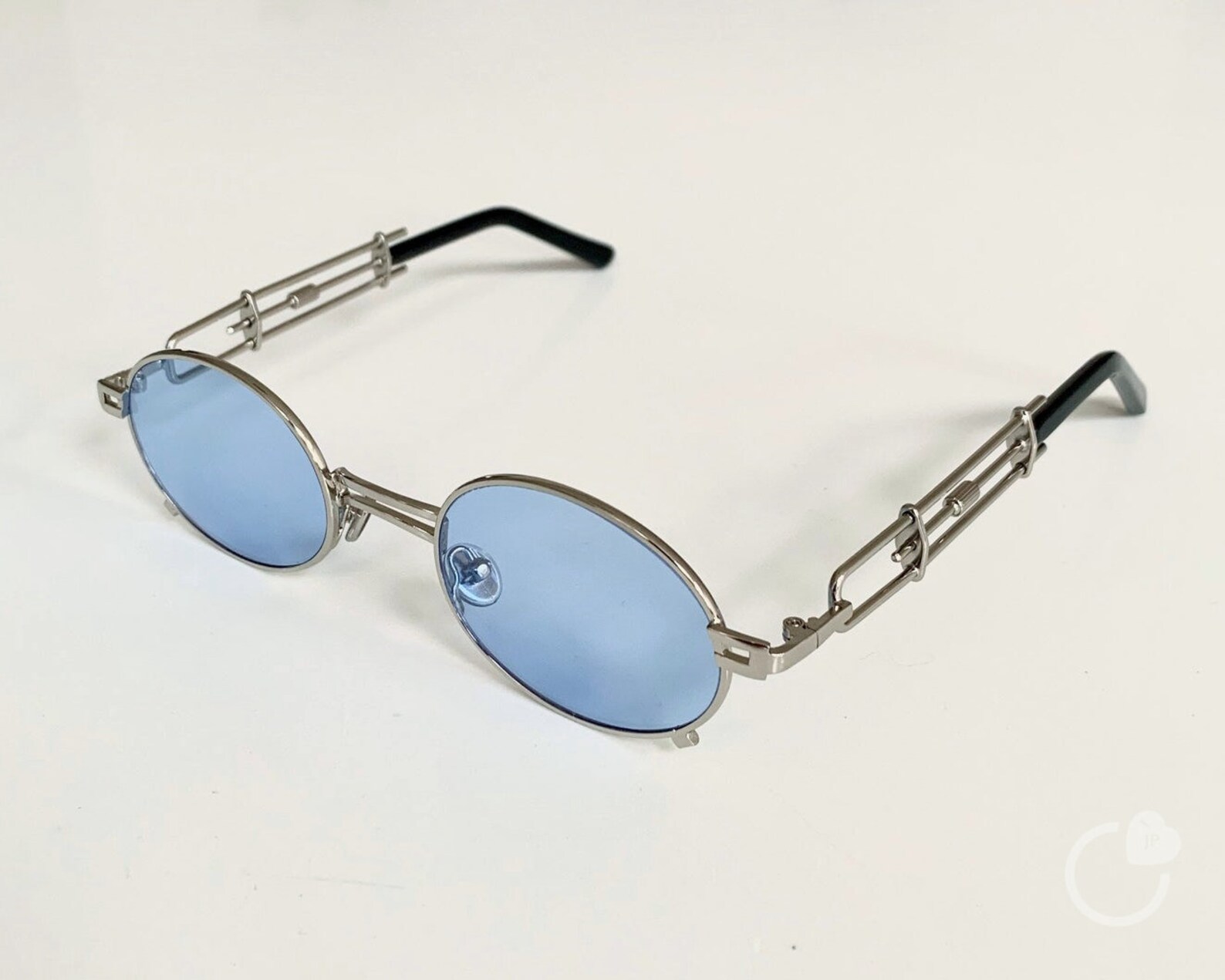 Vintage Silver Frame Oval Sunglasses Light Blue Lens Retro | Etsy