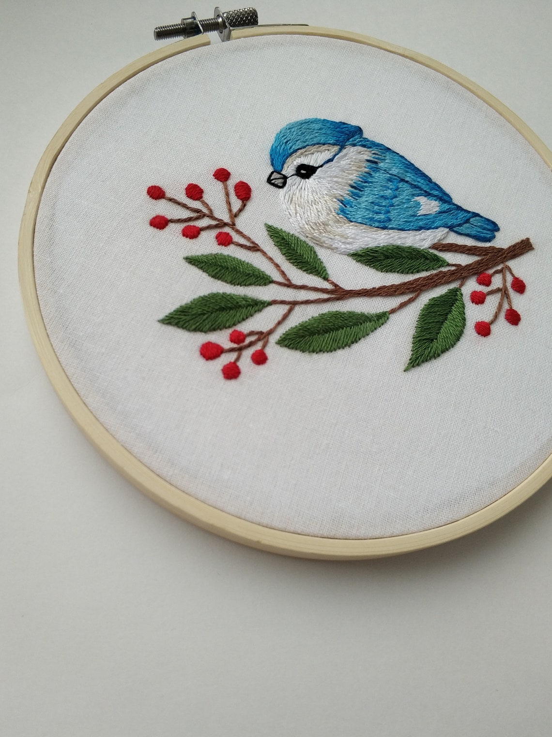 Blue bird ornament embroidery hoop art PDF pattern for Etsy