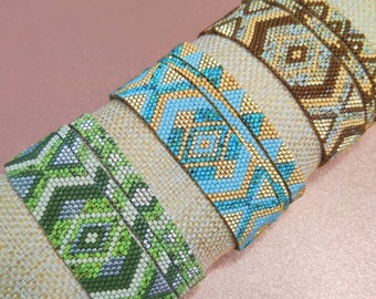 Miyuki bracelet "Mystic Mosaic" - Green, Turquoise and Beige