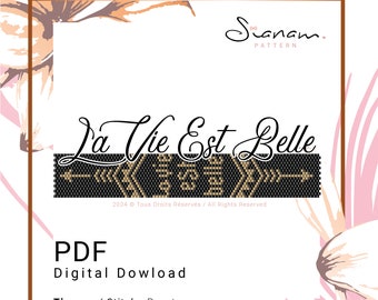 Pattern diagrams Bracelet cuff PEYOTE weaving, Miyuki weaving, Miyuki Delica beads Pattern, PDF, DIY Bracelet, &quot;La Vie Est Belle&quot;