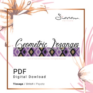 Pattern diagram Bracelet cuff PEYOTE weaving, Miyuki weaving, Miyuki Delica beads Pattern, PDF, DIY Bracelet, &quot;Geometric Diamonds&quot;