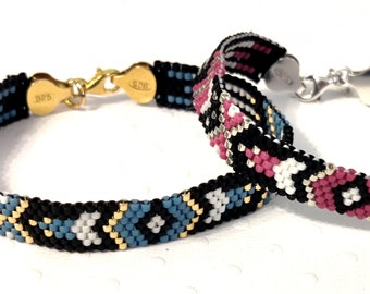 Miyuki "Salvia" bracelet - Pink and Blue - 925 Silver and Gold-plated Silver