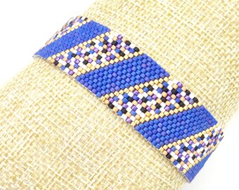 Bracelet Miyuki "Fleuria" Dégradé – Noir Violet et Or – Fermoir doré
