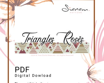 Pattern diagram Bracelet cuff PEYOTE weaving, Miyuki weaving, Miyuki Delica beads Pattern, PDF, DIY Bracelet, &quot;Pink Triangles&quot;