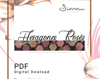 Pattern diagrams Bracelet cuff PEYOTE weaving, Miyuki weaving, Miyuki Delica beads Pattern, PDF, DIY Bracelet, &quot;Pink Hexagons&quot;