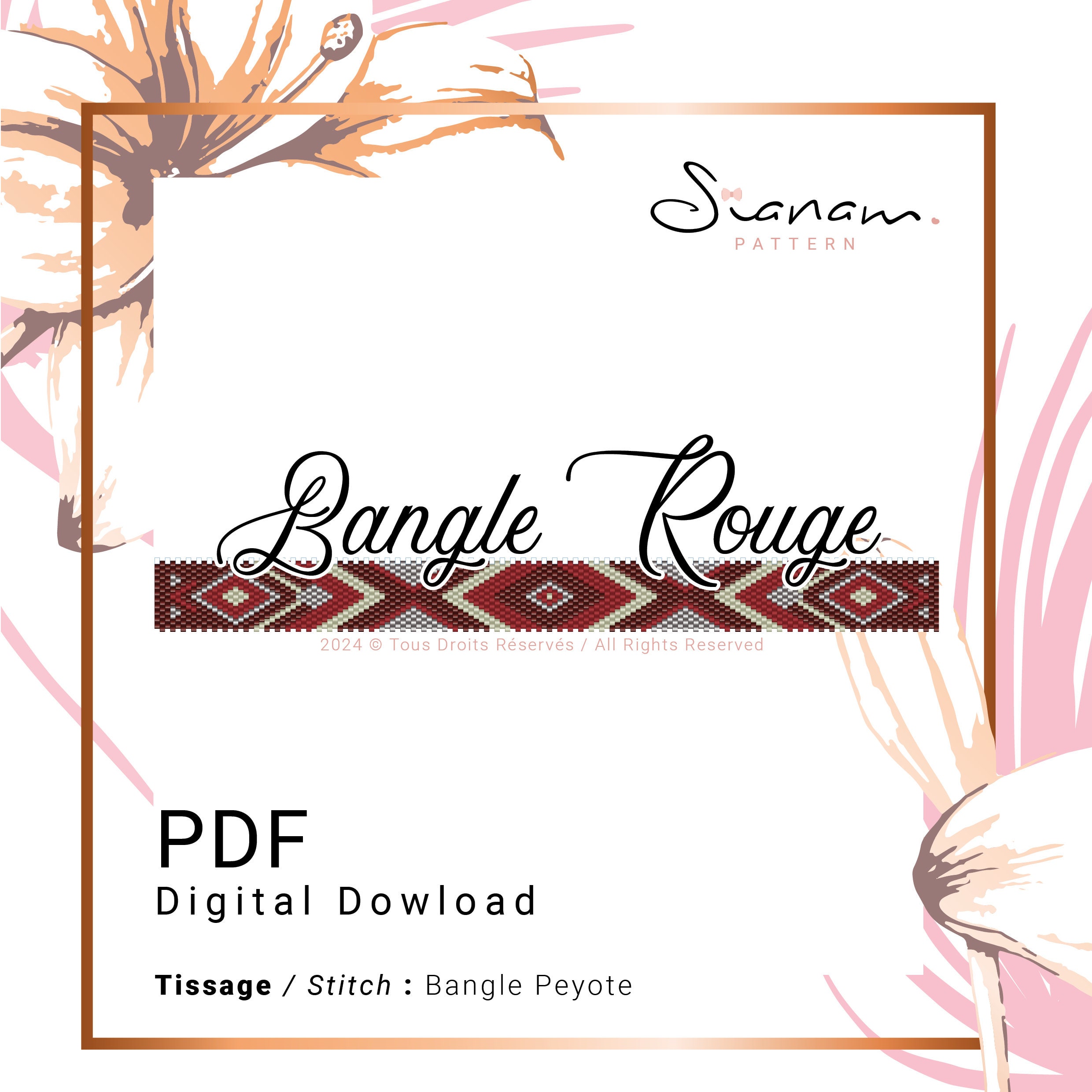 Peyote Cuff Bracelet Diagram Pattern – Miyuki Weave “Red Bangle”, Miyuki Delica Beads, PDF Bracelet DIY