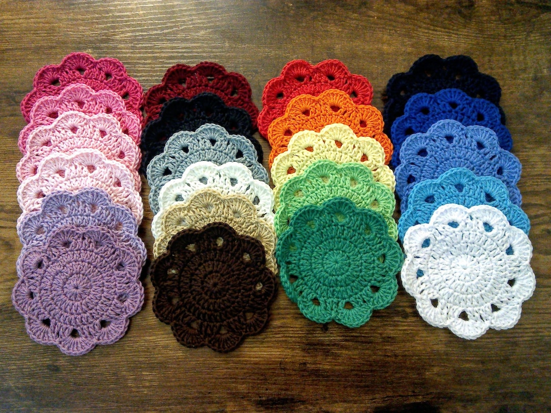Cotton Crocheted Coasters, Set of 4