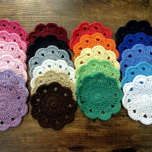 crochet coasters, crochet coaster-set of 4, coaster set,handmade coaster, solid color coasters,flower coasters,100% cotton