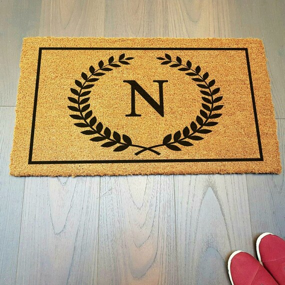Wreath Doormat Rug Custom Initial Doormat Natural Coir Etsy