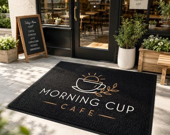 Custom Cafe Logo Doormat, Personalized Entrance Mat, Indoor Outdoor Commercial Business Rug