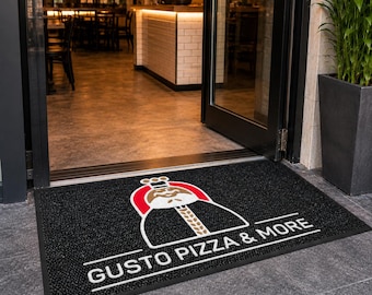 Custom Pizza Restaurant Logo Doormat, Personalized Entrance Mat, Indoor Outdoor Commercial Rug
