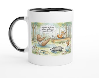 My Core Is Strong but My Willpower Is Questionable Mug – Funny Pilates Pun – Reformer Lover Gift – Pilates Instructor Present