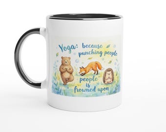 Yoga Becher, weil Menschen zu lochen verpönt ist – Lustiger Yoga-Liebhaber-Becher – Stressabbau & Selbstfürsorge Geschenk – 11 Unzen Keramik Kaffeetasse