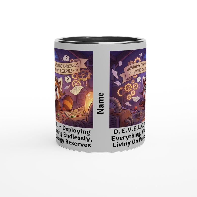 D.E.V.E.L.O.P.E.R. – Implantando Tudo, Versionando Infinitamente, Vivendo de Reservas de Energia de Pânico – Caneca imagem 4